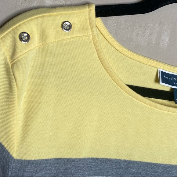 Karen Scott Sport Women’s 3/4 Sleeve Top Yellow Gray Stripes Size 1X - Picture 4 of 16